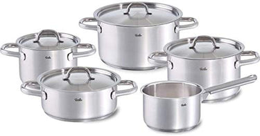 Fissler Family Line / stainless steel pot set, 5-piece, cooking pot set, pots with lids, dishwasher-safe, induction, all stove types (3 cooking pots, 1 stewing pot, 1 saucepan without lid) on sale